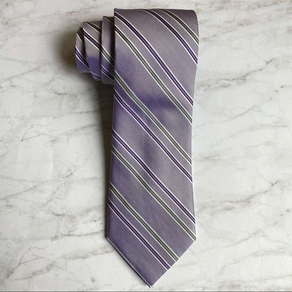 CALVIN KLEIN Men's Tie Stripe Silk Career Purple - Picture 1 of 5